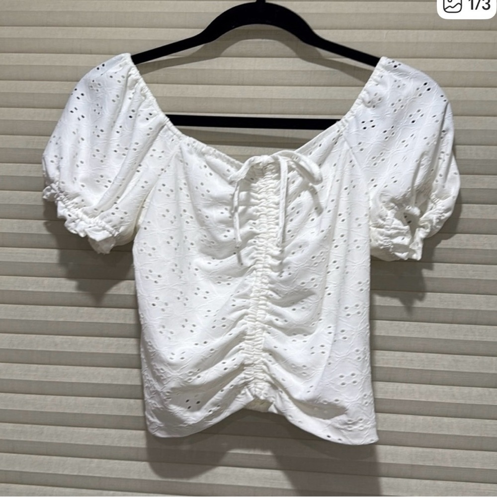 White Eyelet Puff Sleeve Top
